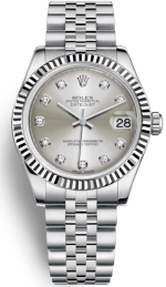 ROLEX DATEJUST 31 LADY REF. 178274-0018 OYSTERSTEEL & WHITE GOLD, JUBILEE, SILVER DIAMOND DIAL, CAL. 2235