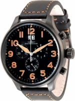 ZENO-WATCH BASEL Super Oversized SOS Quartz Chronograph Big Date Black&Orange Ref. 6221-8040Q-bk-a15 (Ronda 8040)