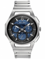 DESIGNER BRANDS BULOVA CURV 96A205 Men's Curved Chronograph Stainless Steel Case Blue Dial 262 kHz Quartz Cal.