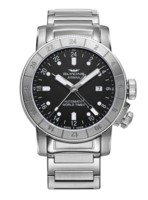 GLYCINE AIRMAN 44 AUTOMATIC WORLD TIMER SS BLACK REF. GL0154 SELF-WINDING GMT CAL. GL293